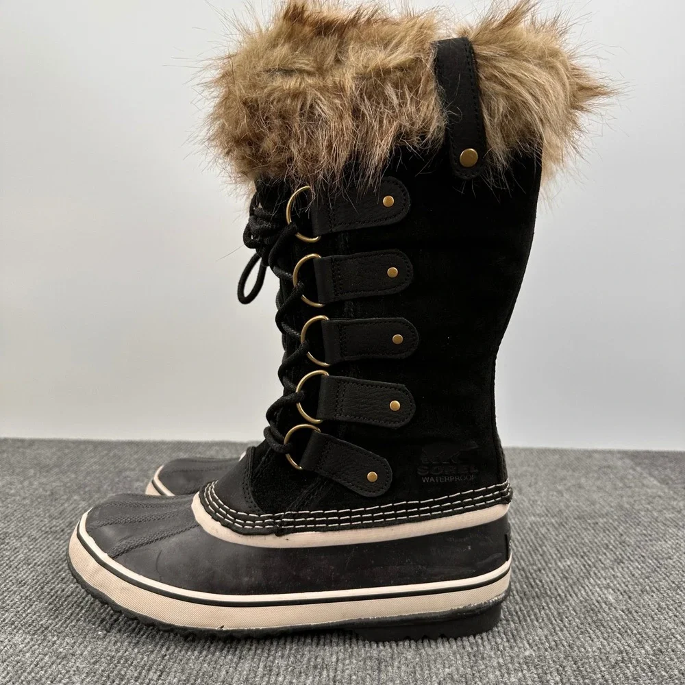 Sorel Joan of Arctic Snow Boots Women 9 Waterproof Faux Fur Black Winter Outdoor